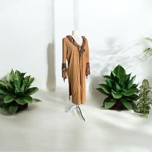 VTG Talent USA Y2K Faux Suede Boho flare Sleeve front-tie Cardigan Whimsigoth XL